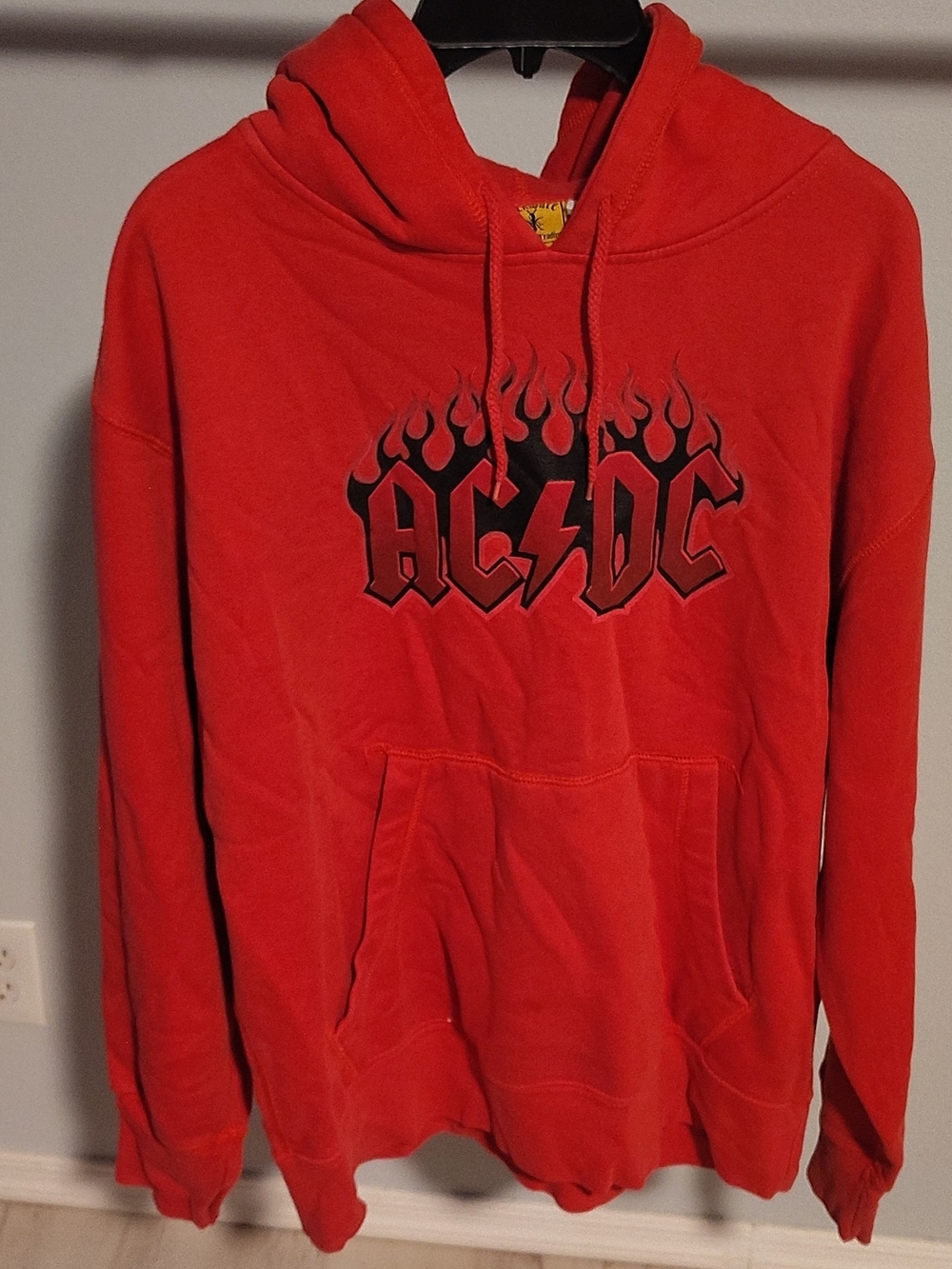 Vintage AC/DC Flame Hoodie Red Rockware Anthill Trading Men's Size L Y2K
